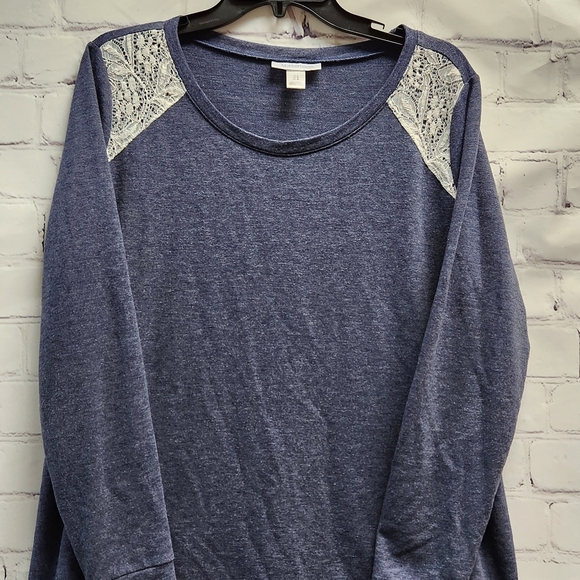 Motherhood Maternity large blue Sweater Knit lace long sleeve top comfortable - Picture 1 of 8